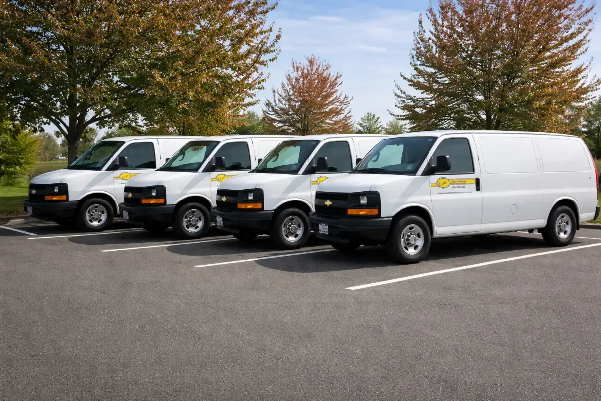 Excel Carpet Cleaning vans lined up, ready to serve Western Washington